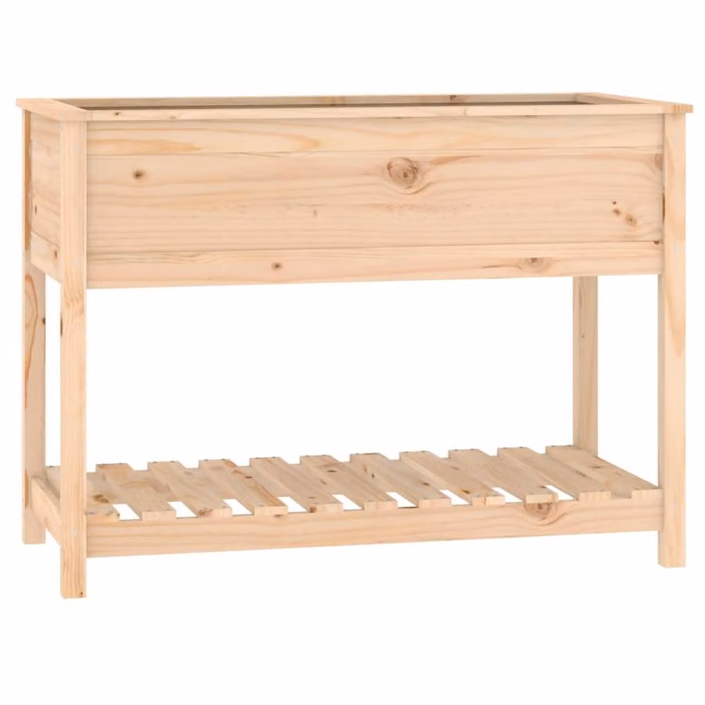 Berkfield Home Rustic Pine Planter with Shelf, Beige, W/D/H: 111.5 x 54 x 81 cm – 2