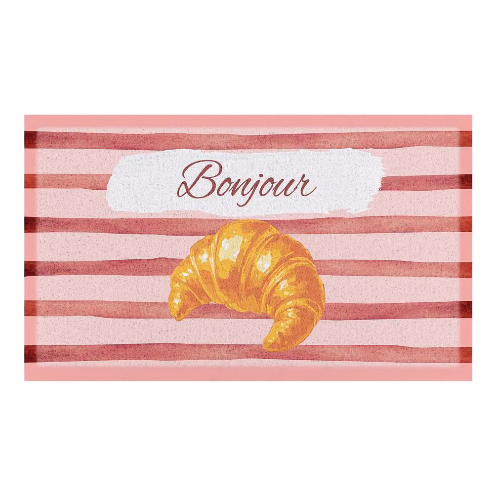 Artsy Mats Croissant Bonjour Indoor Outdoor Doormat in Pink, W: 90 cm, D: 60 cm – 2