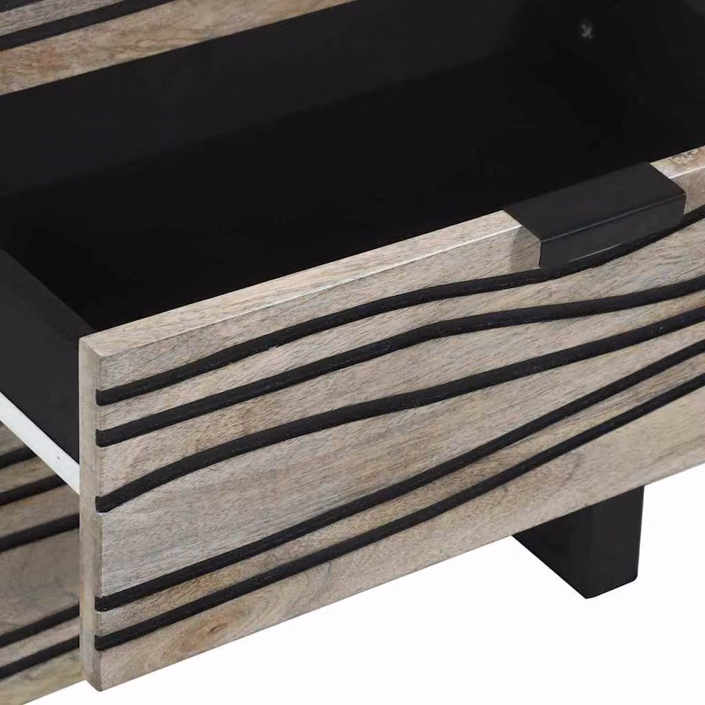 Berkfield Home Modern Bedside Table with Drawer in White, Black and Multicolour, W/D/H: 50 x 33 x 60 cm – 4