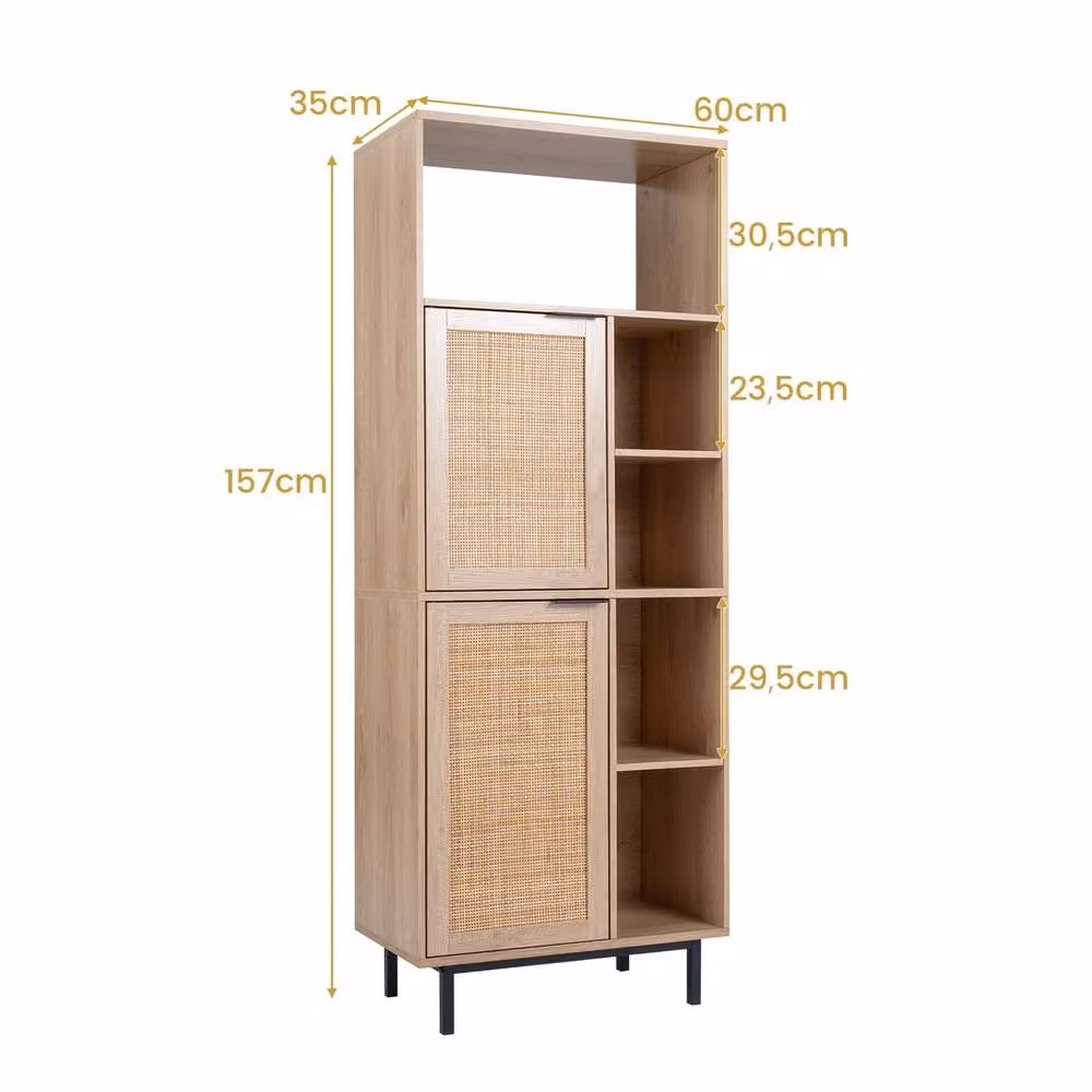 VOGREX 5 Cube Rattan Storage Cabinet with Hinged Doors and Metal Legs in Beige – 2