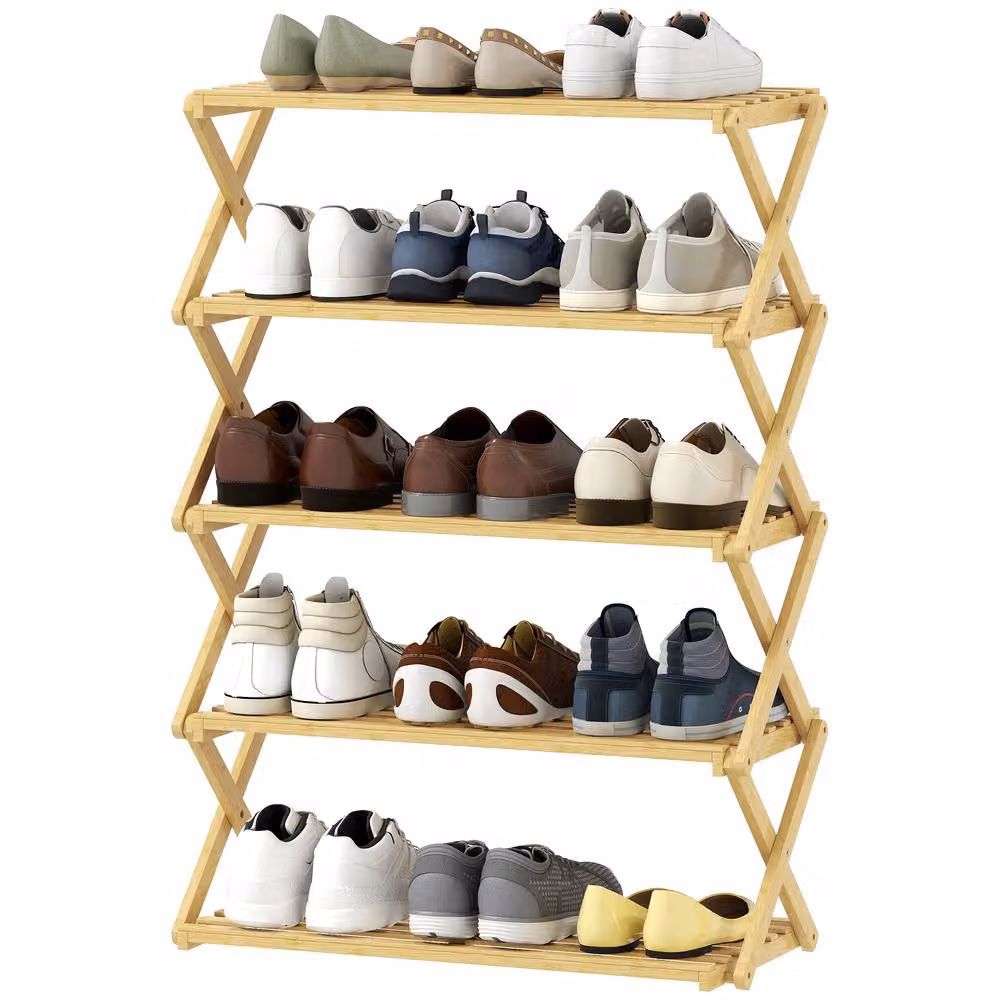 STILVORA Five-Tier Folding Bamboo Shoe Rack in Sand – 2