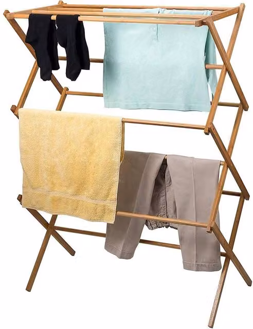 EONLION 2-Tier Brown Bamboo Wooden Folding Concertina Clothes Airer, Width: 100 cm – 1