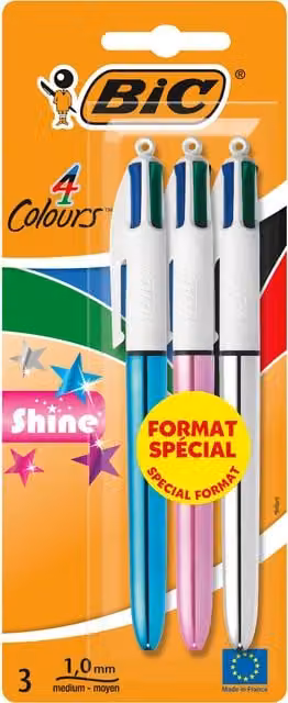 BIC 4 Colours Shine Multicolour Ballpoint Pens, Pack of 3