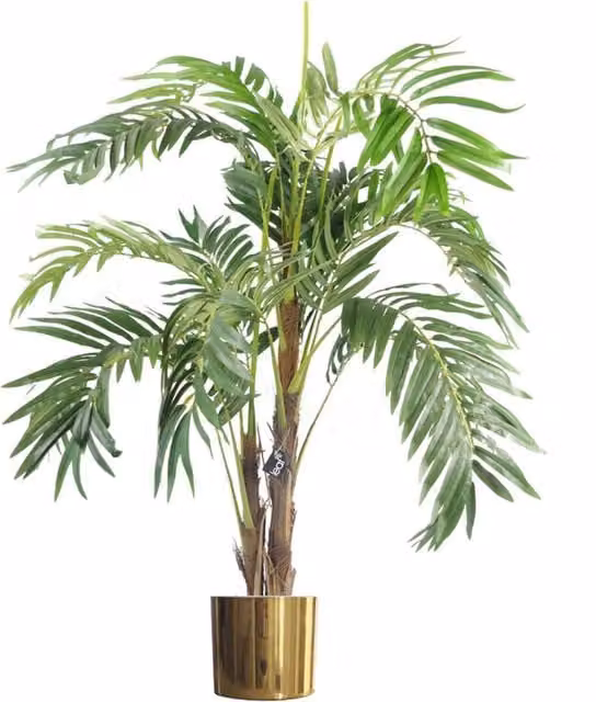 Leaf Design UK Premium Artificial Palm Tree with Gold Metal Planter, Green and Gold