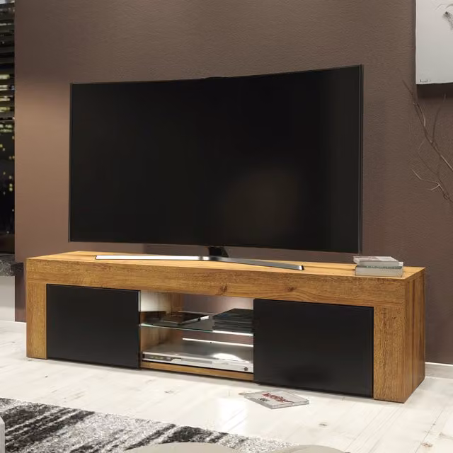 Creative Furniture Loom Modern TV Unit in Black and Brown, W: 130 cm, D: 35 cm, H: 35 cm