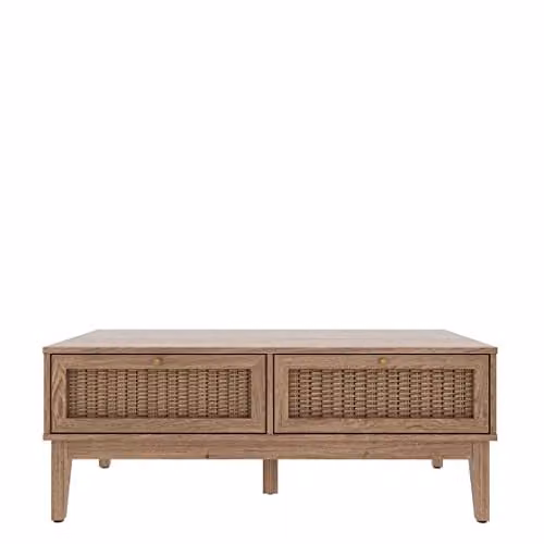 Lemon Pavilion Furniture Bordeaux Coffee Table in Brown Oak with Rattan Details, W: 110.2 cm, D: 50 cm, H: 43.2 cm – 1