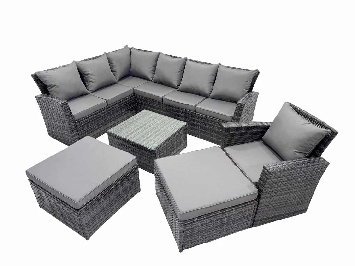 Fimous 9 Seat Rattan Corner Sofa Set with 2 Ottomans in Dark Grey – 2