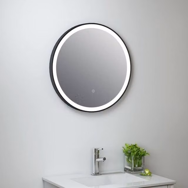 Bathroom Kingdom Rosie Round Illuminated LED Mirror, Black, Diameter: 60 cm