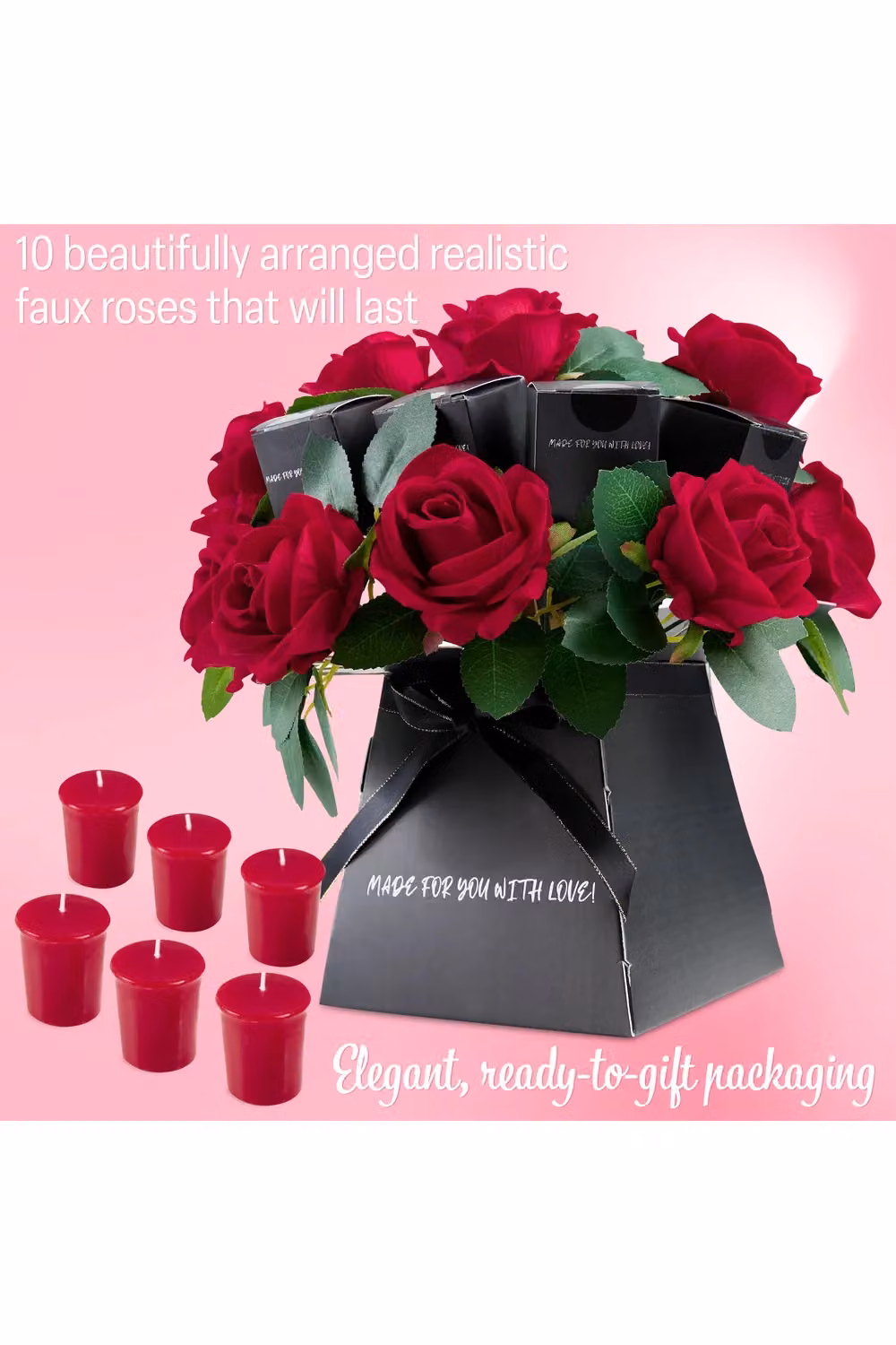 DECO EXPRESS Rose Scented Votive Candle and Artificial Flower Gift Set in Red and Multicolour – 7