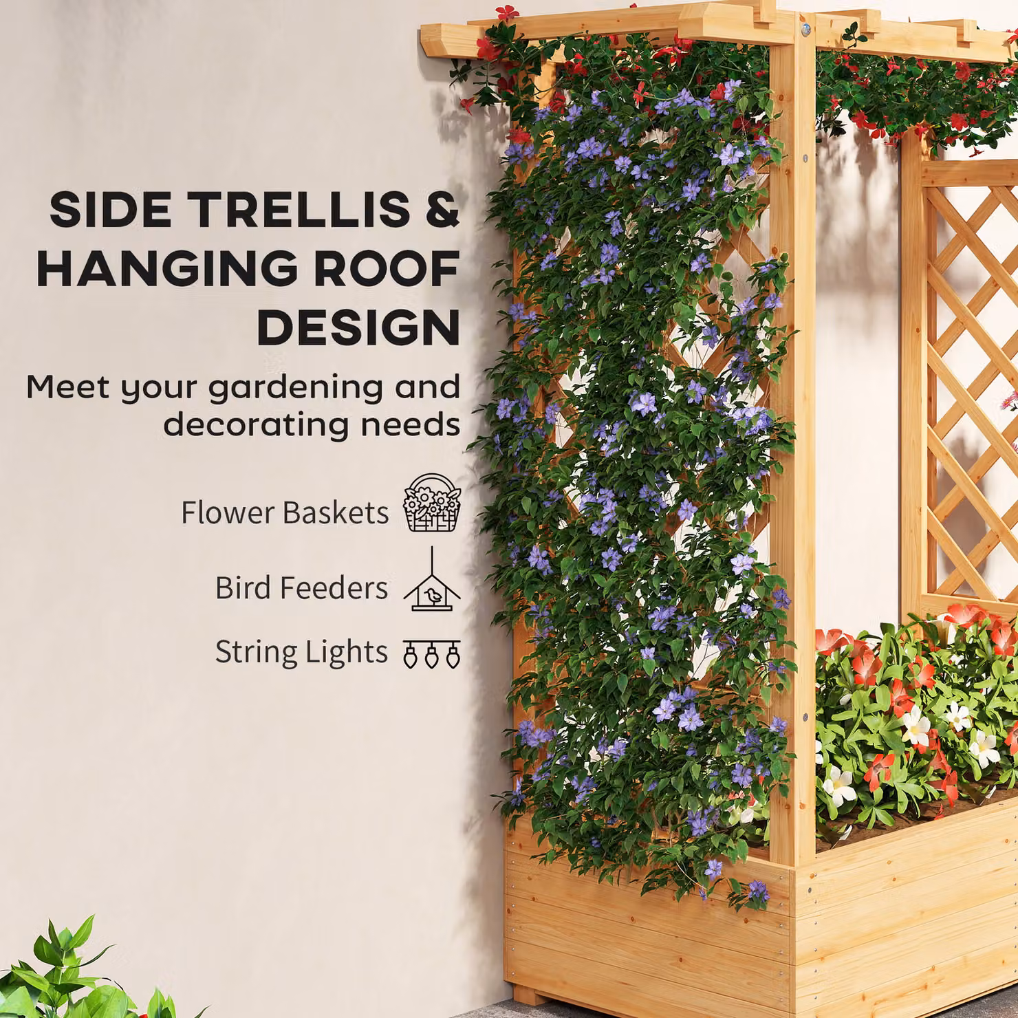 Outsunny Wooden Raised Bed Garden Planter with Trellis in Brown, W/D/H: 110 x 44 x 113 cm – 3