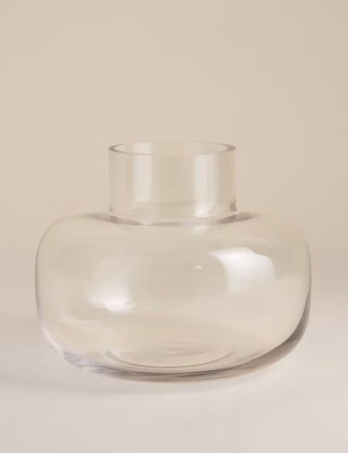 M&S Medium Squat Clear Glass Tabletop Vase