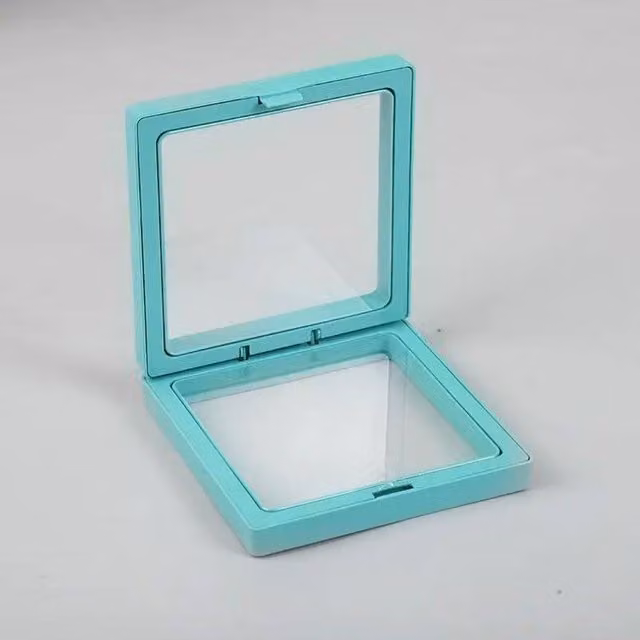 KDMD Square 3D Floating Frame Display in Petrol/Turquoise for Jewelry and Collectibles, W/D/H: 9 x 9 x 9 cm