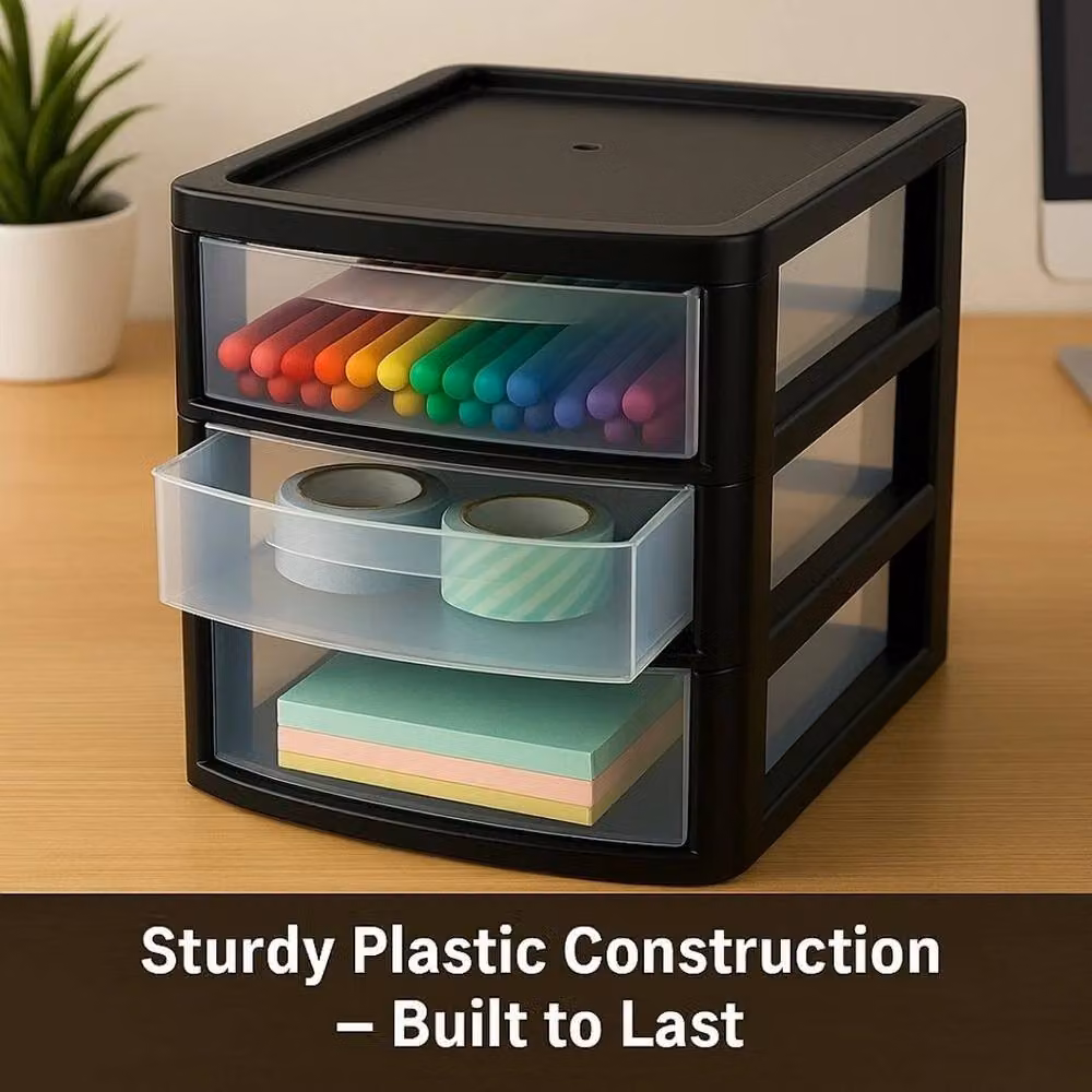 FLAVORA A4 3 Drawer Plastic Storage Unit in Black, Width: 50 cm – 6