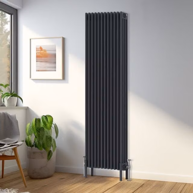 Right Radiators Anthracite Cast Iron 4 Column Vertical Radiator, H: 180 cm, W: 56 cm