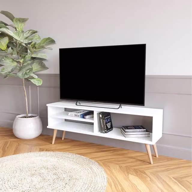 Bimossa Lapis Modern White Wood MDF TV Stand W: 120 cm