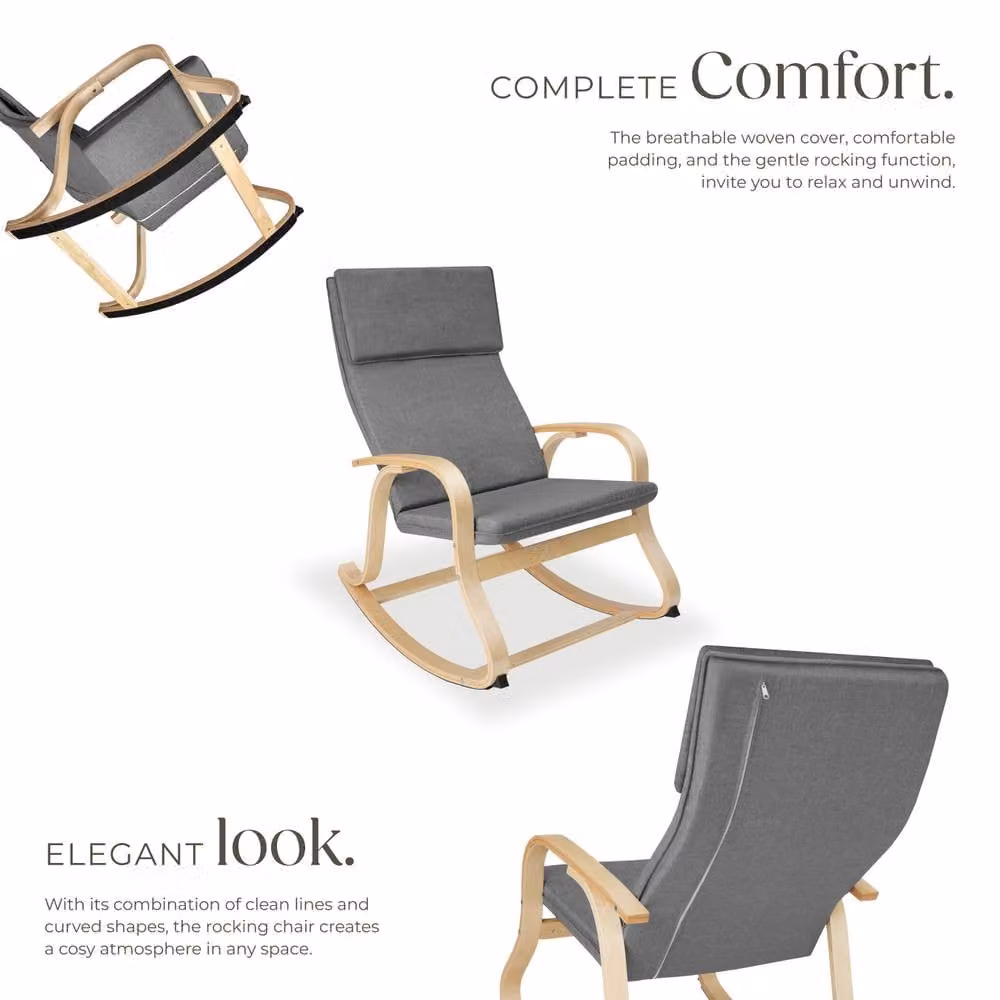 tectake Roca Rocking Chair with Armrests in Light Grey – 3