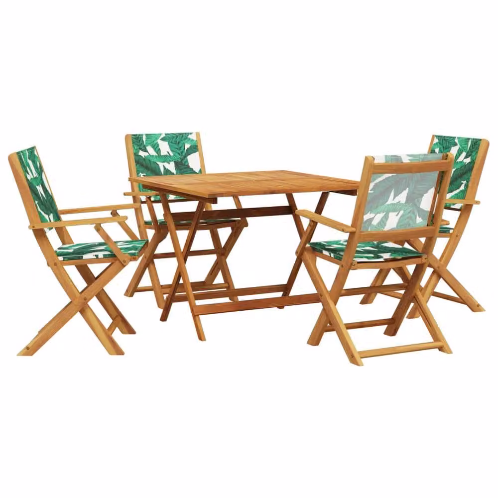 Berkfield Home 5 Piece Garden Dining Set in Green with Acacia Wood and Floral Pattern Fabric – 2