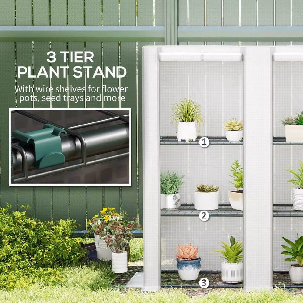 Kelvenix 3 Tier White Lean-to Pent Mini Greenhouse H: 152 cm x W: 48 cm x D: 144 cm – 4