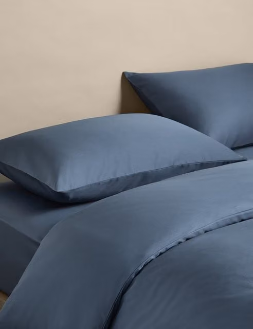 M&S Egyptian Cotton 400 Thread Count Silky Bedding Set, Slate Blue, Duvet Cover 140 x 200 cm