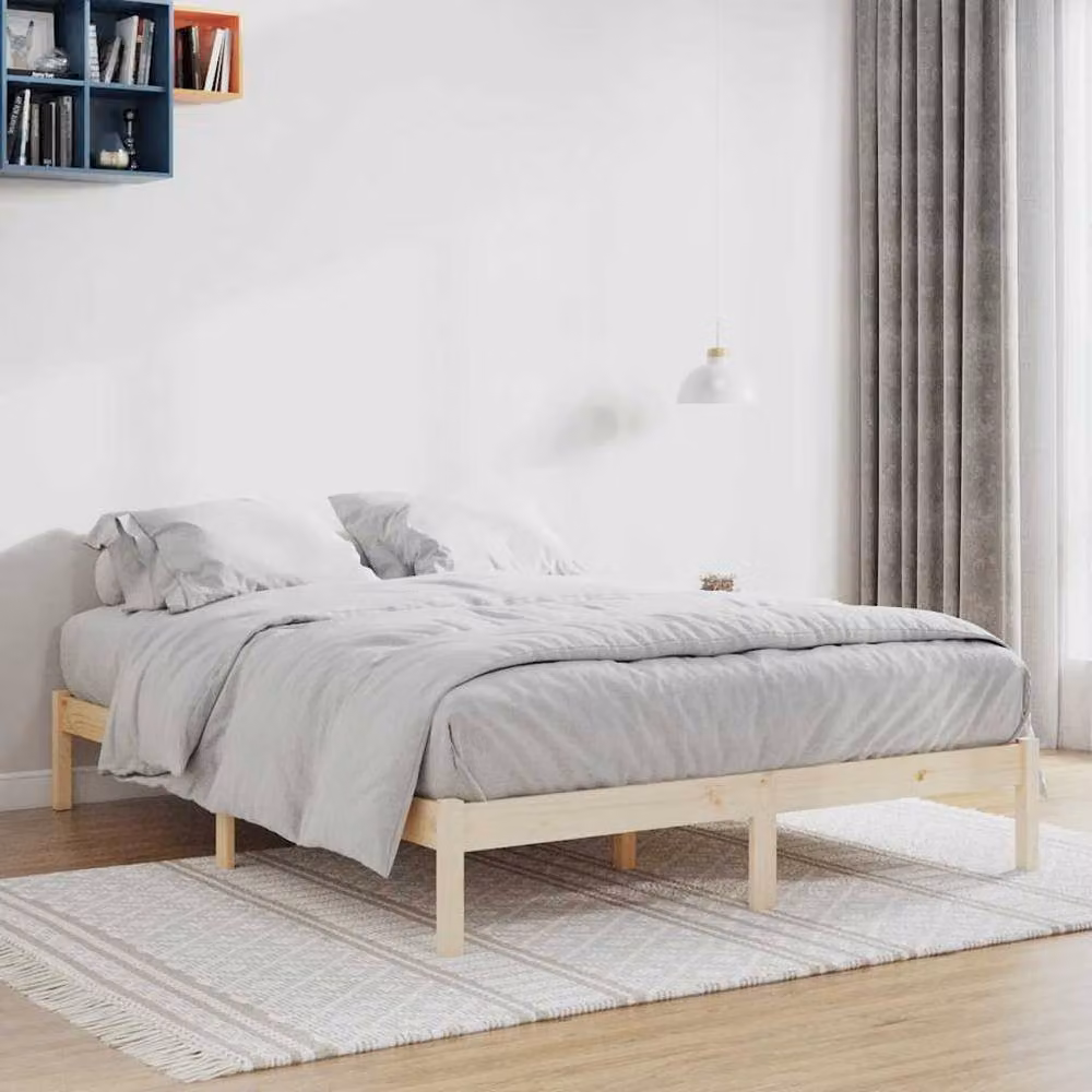 Berkfield Home Beautiful Bed Frame in Light Oak Solid Wood Pine W/D/H: 180 x 200 x 31 cm – 2