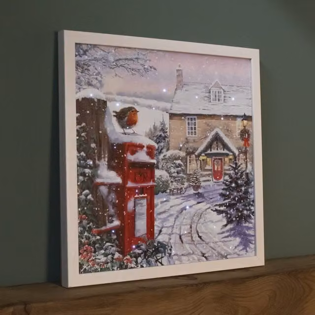 Samuel Alexander Snowy Christmas Robin Scene Canvas Picture in Multicolour