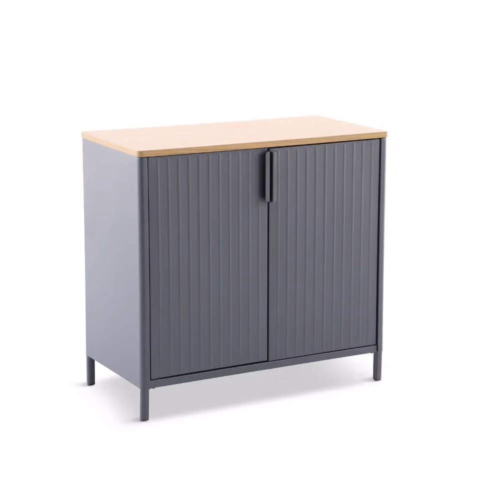 Leisure Grow Modern Garden Storage Cabinet with Internal Shelves and Hinged Doors in Brown and Grey