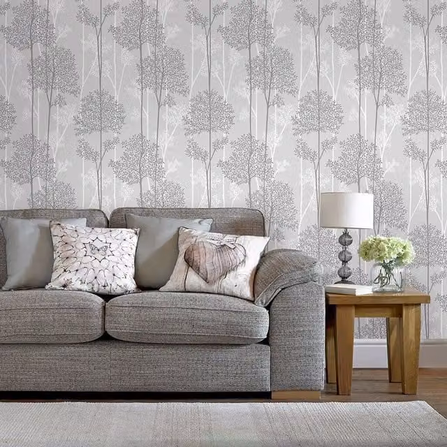 Superfresco Easy Eternal Tree Print Wallpaper in Grey, Width: 52 cm