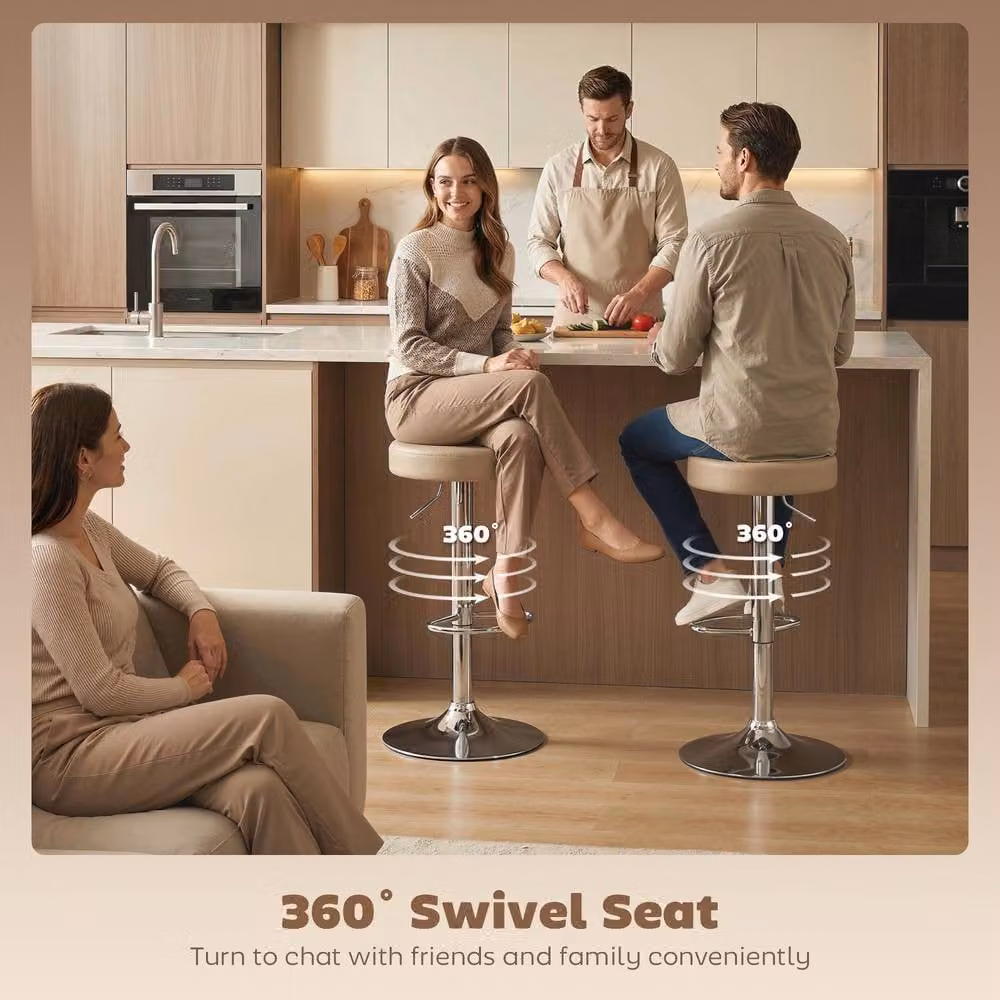 STILVORA Set of 2 Brown and Beige Height Adjustable Swivel Bar Stools with Synthetic Leather Seats and Metal Frame – 3