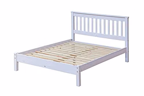 Core Products Corona White Solid Wood Slatted Bedstead, W/D/H: 148 x 206.9 x 115.5 cm