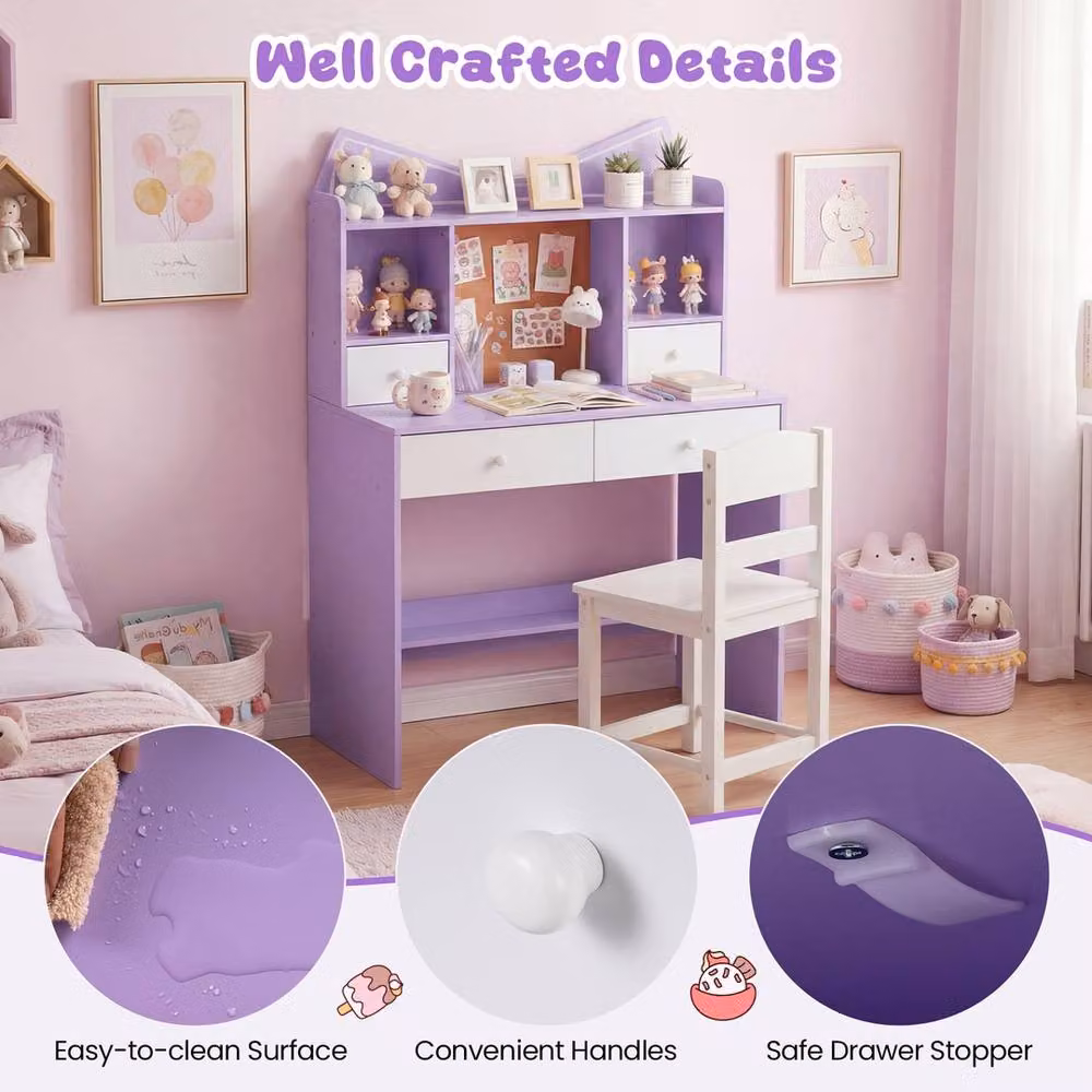 Havendro Purple Kids Study Desk, Chair and Shelf Set – 3