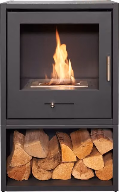 OKO S3 Bio Ethanol Stove with Log Storage in Charcoal Grey – 1