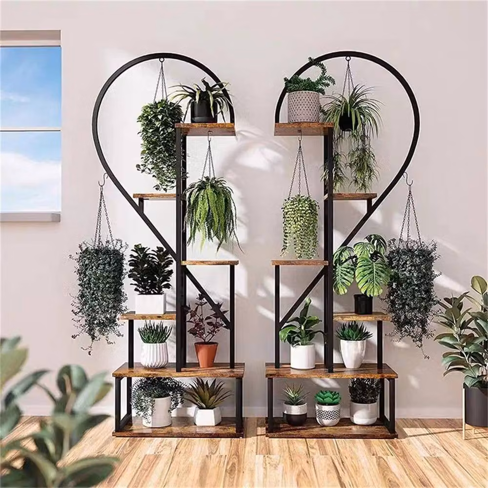 FLAVORA Heart Shape Metal Plant Shelf, Black, H 165 cm x W 28 cm x D 6 cm – 2