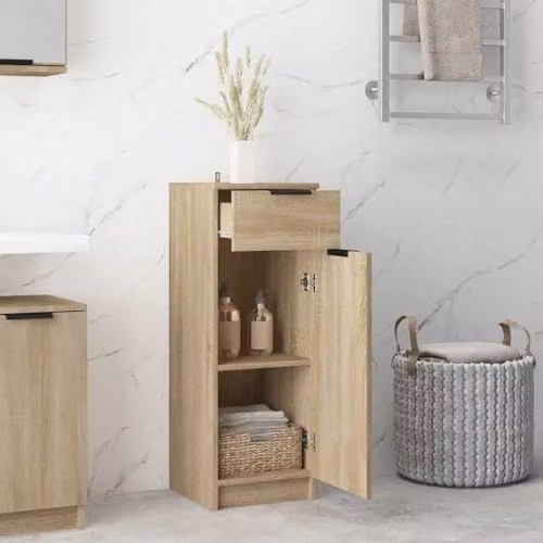 vidaXL Modern Freestanding Bathroom Cabinet in Brown Sonoma Oak, W/D/H: 32 x 33.5 x 90 cm – 2