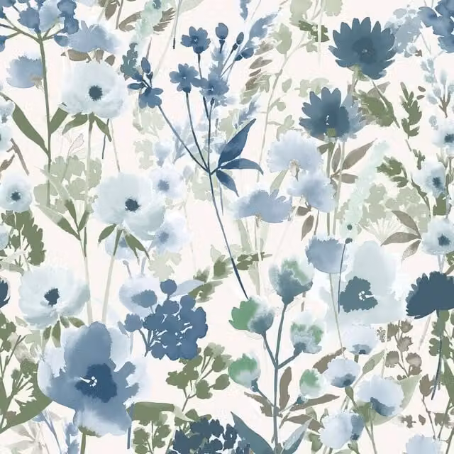 Muriva Catherine Lansfield Countryside Floral Botanical Wallpaper in Blue – 1