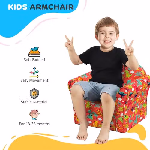AIYAPLAY Kids Dinosaur Armchair with Wooden Frame, Red, W: 44.0 cm, D: 50.0 cm, H: 39.0 cm – 7