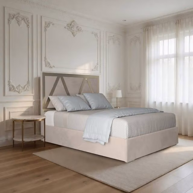 Casani Claverdon Upholstered Velvet Designer Bed Frame in Beige with Metal Details, Size: Small Double (W: 120 cm, L: 200 cm) – 1