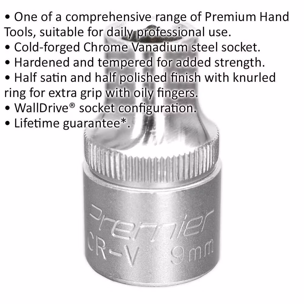 Loops 9mm Steel Drive Socket 1/2 inch Square Drive in Silver Chrome Vanadium – 2