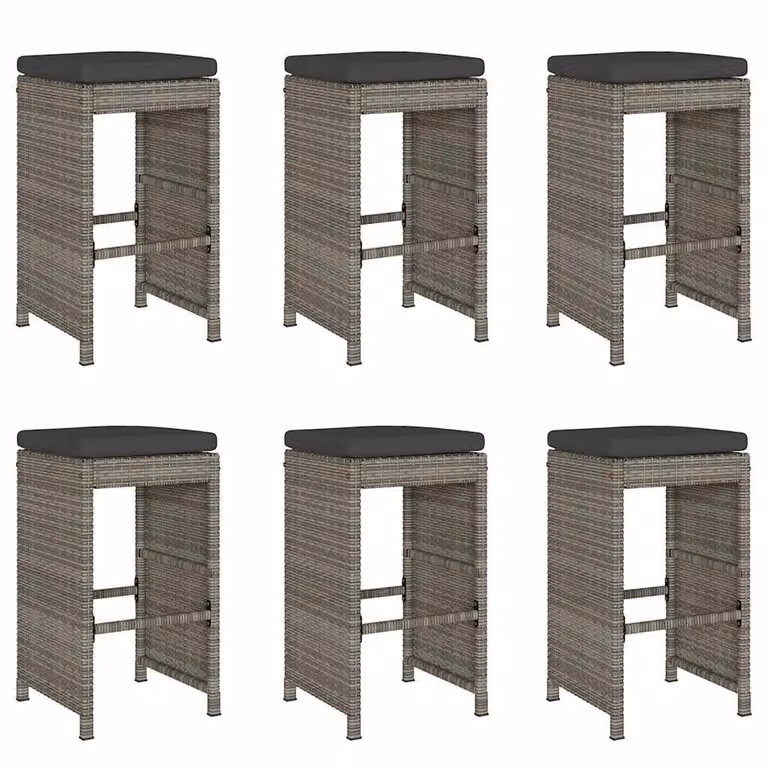 Berkfield Home Set of 6 Grey Poly Rattan Garden Bar Stools with Cushions
