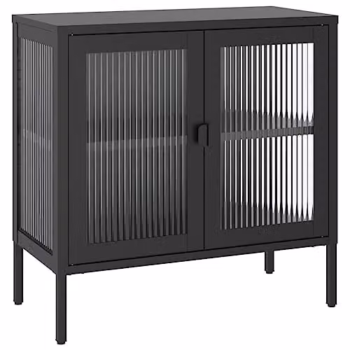 vidaXL Modern Black Sideboard with Glass and Metal, W/D/H: 70 x 35 x 70 cm – 1
