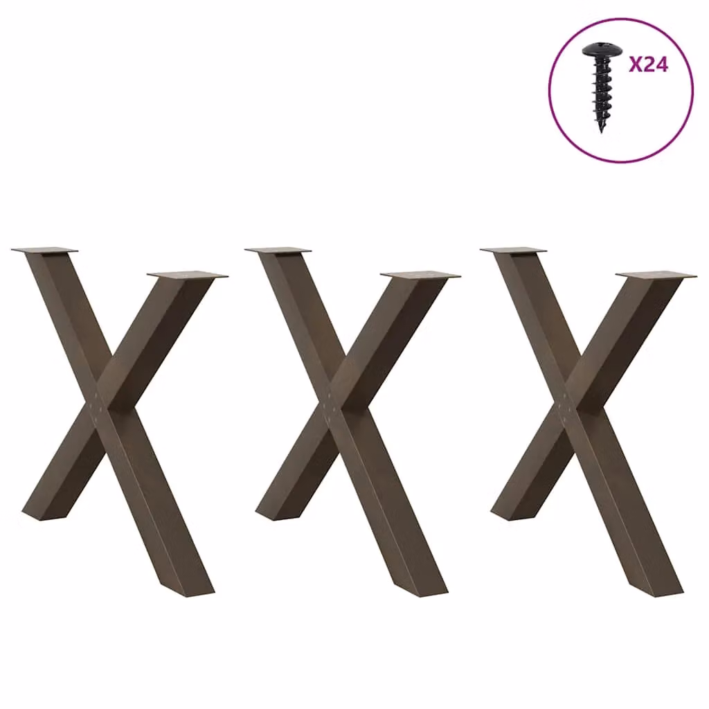 Berkfield Home X-Shaped Dining Table Legs, 3 Pieces, Brown Steel, H: 73 cm, W: 90 cm – 2