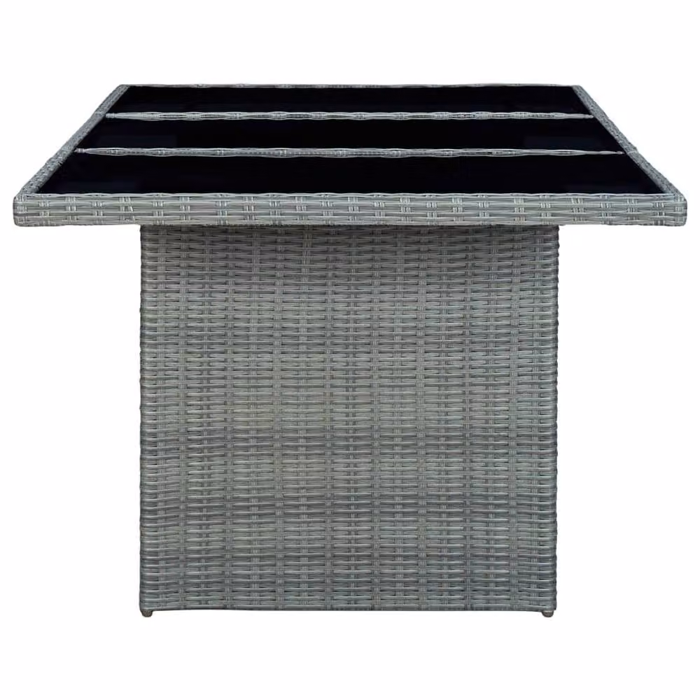 Berkfield Home Round Garden Table in Light Grey Poly Rattan with Tempered Glass and Powder Coated Steel – 3