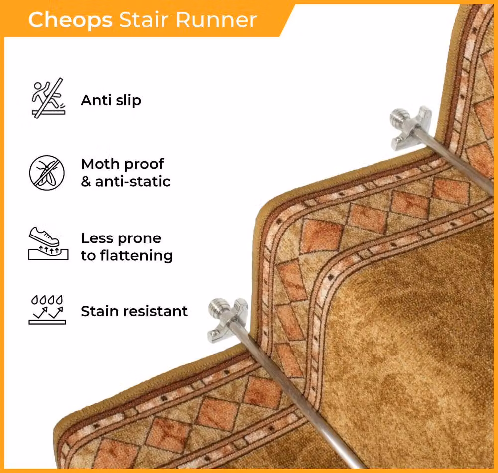 runrug Cheops Stair Runner Carpet, Red, W: 80 cm, L: 480 cm – 3