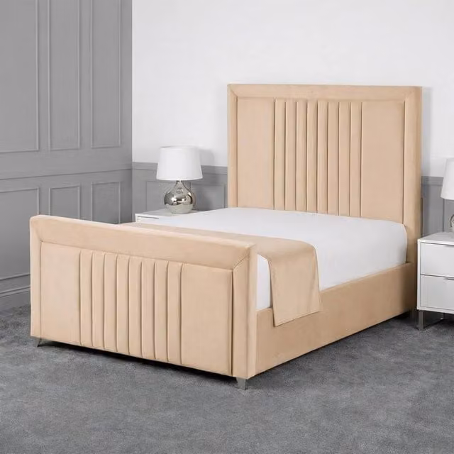 Living Comfort Bedz Celeste Upholstered Gas Lift Storage Bed in Beige, Super King, W/D/H: 200 x 200 cm