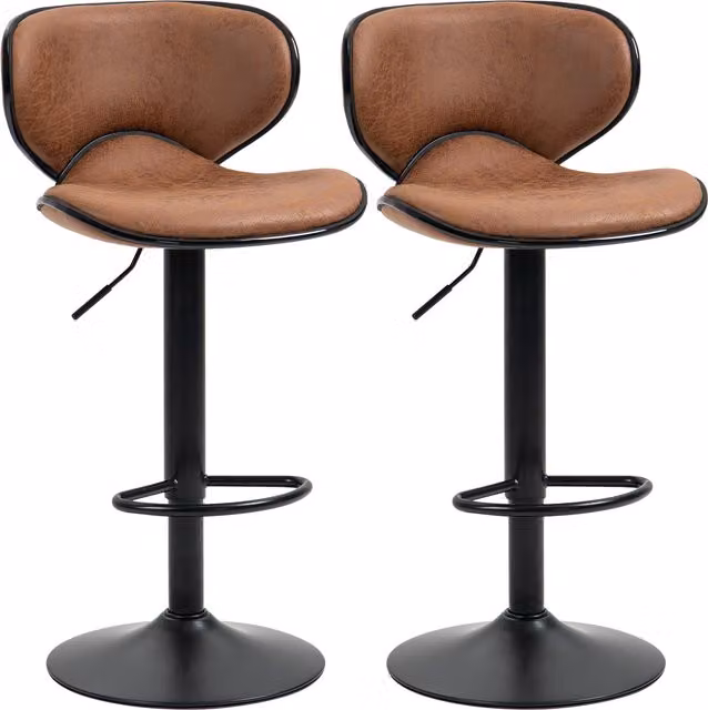 HOMCOM Set of 2 Modern Swivel Bar Stools in Brown Microfibre or Synthetic Leather with Adjustable Height and Metal Base – 2