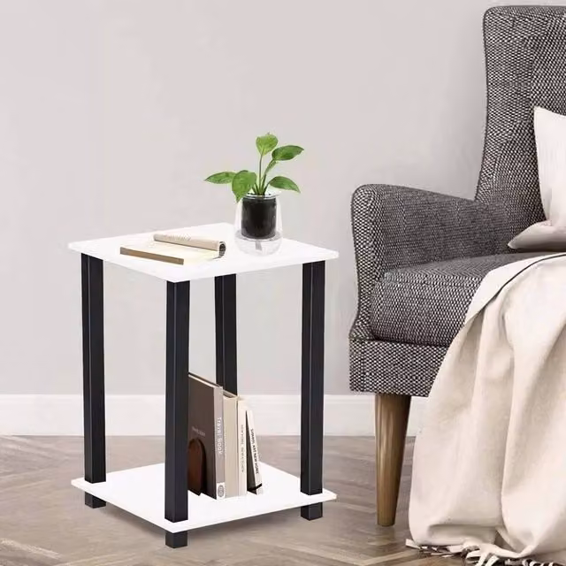 EONLION White 2 Tier Side Table with Shelf