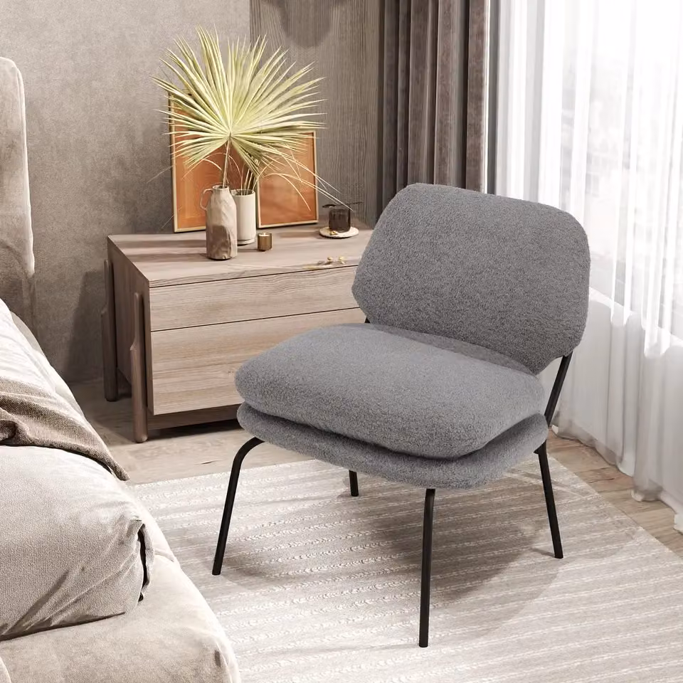 Costway Armless Accent Chair in Grey Teddy Fleece Fabric with Metal Frame – 6