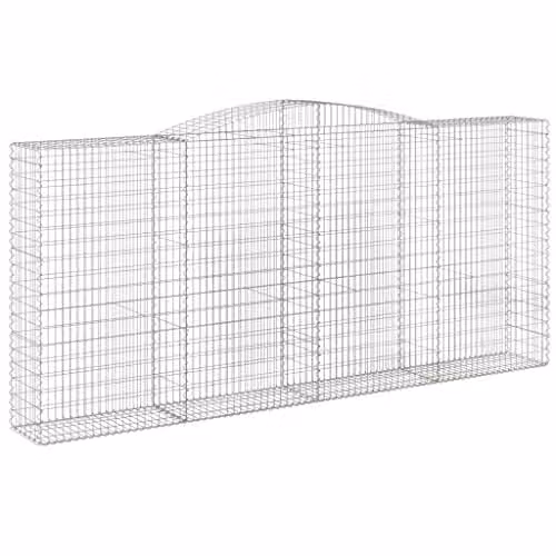vidaXL Set of 3 Arched Gabion Baskets in Silver Galvanised Steel, W/D/H: 400 x 50 x 180/200 cm