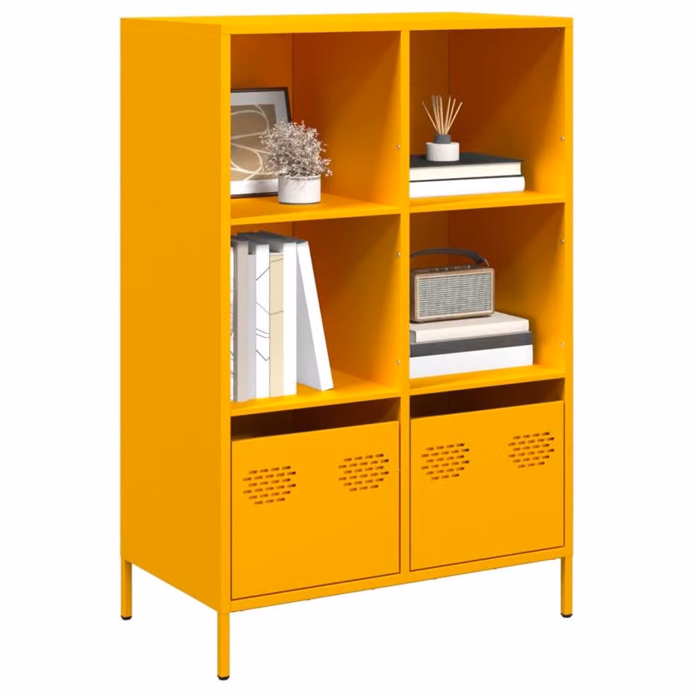 Berkfield Home Mustard Yellow Steel Highboard W: 68 cm, D: 39 cm, H: 103.5 cm – 2