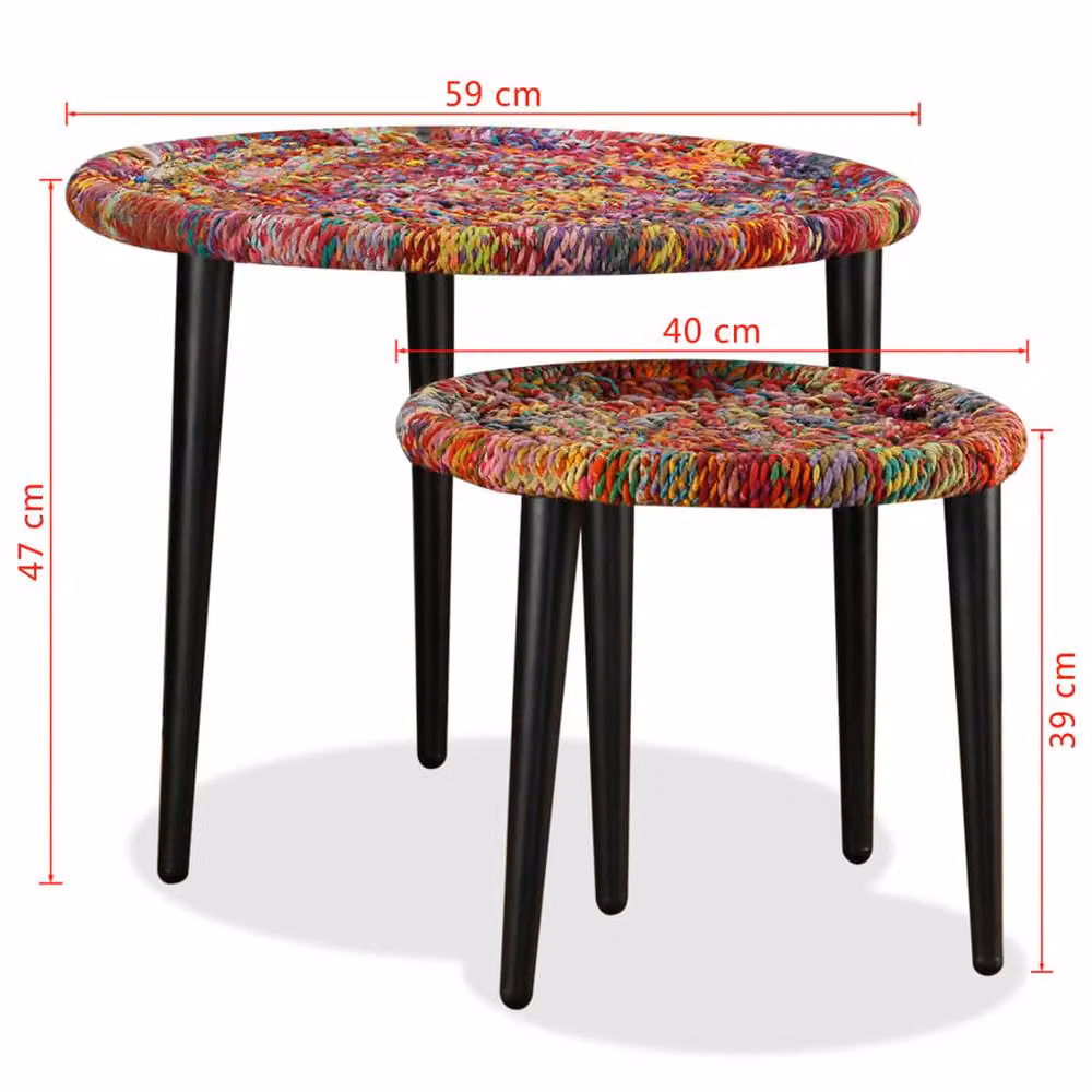Berkfield Home Beautiful 2 Piece Round Nested Coffee Table Set with Chindi Weave Details in Multicolour – 4