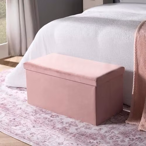 OHS Rectangular Velvet Storage Ottoman in Pink – 1